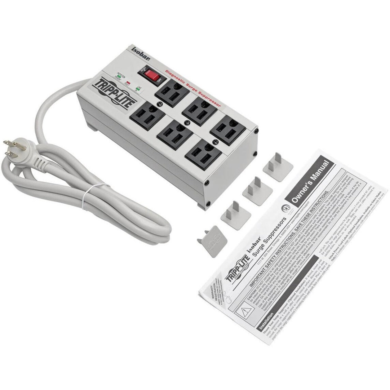 Tripp Lite Isobar 6-Outlet Surge Protector 6 ft. Cord with Right-Angle Plug 3300 Joules Diagnostic LEDs Metal Housing