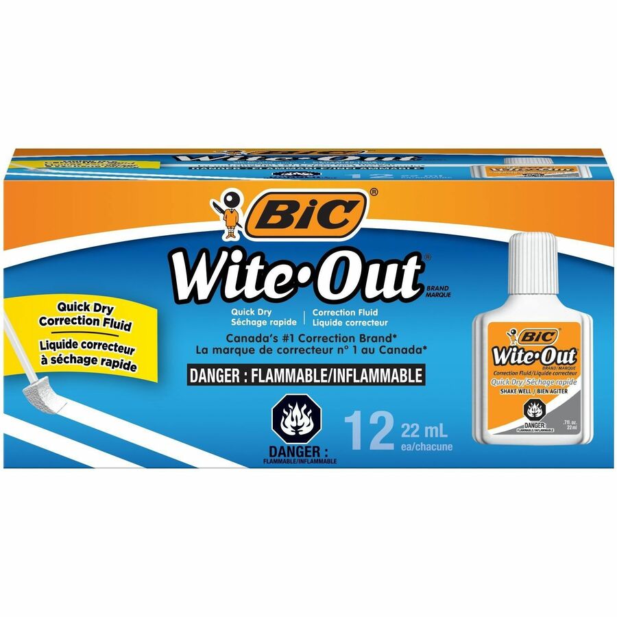 BIC Quick Dry Correction Fluid White 12 Pack