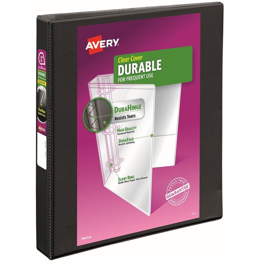 Avery&reg; Durable Clear View 3 Ring Binders 1 Inch EZD Rings 1 Black Binder (09300)