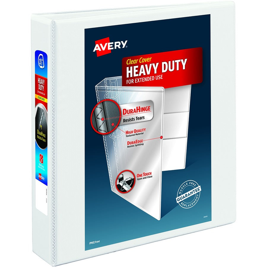 Avery&reg; Nonstick Heavy-Duty View 3 Ring Binder 1.5" One Touch Slant Rings 1 White Binder (05404)