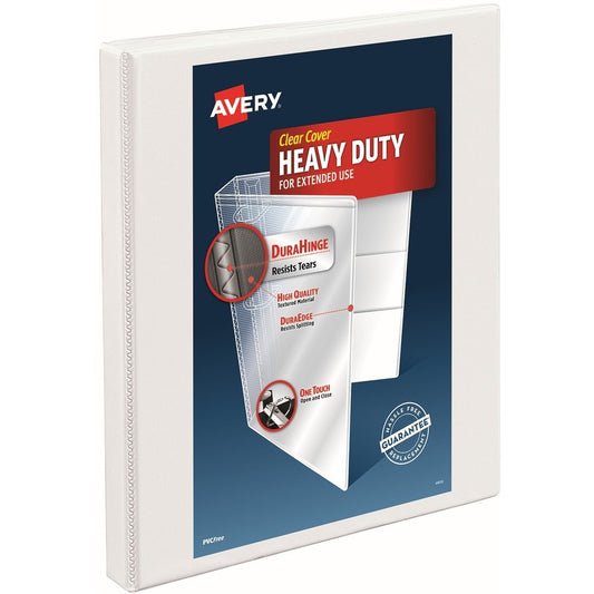 Avery&reg; Heavy-Duty Nonstick View Binder 0.5" Slant Rings 120-Sheet Capacity DuraHinge(R) White (5234)