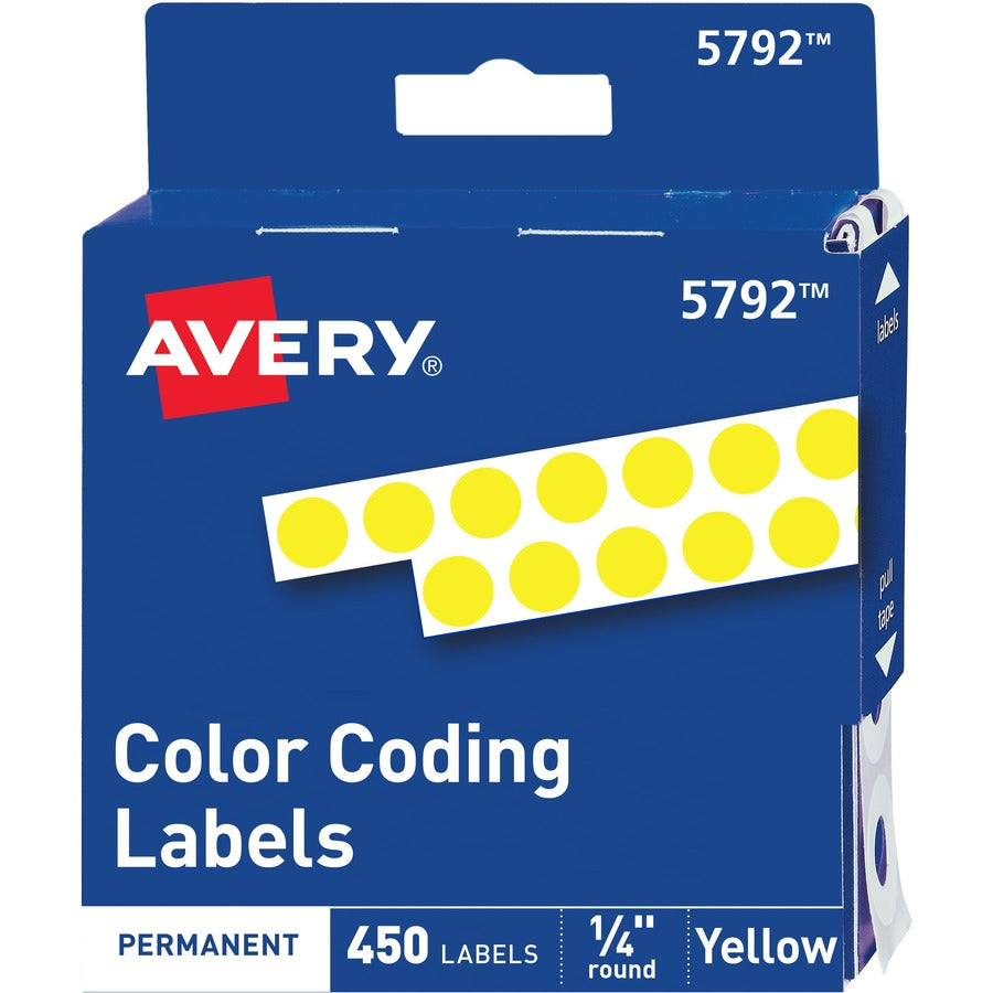 Avery&reg; Color-Coding Permanent Labels 1/4" Round Stickers Yellow Non-Printable 450 Dot Stickers Total (5792)