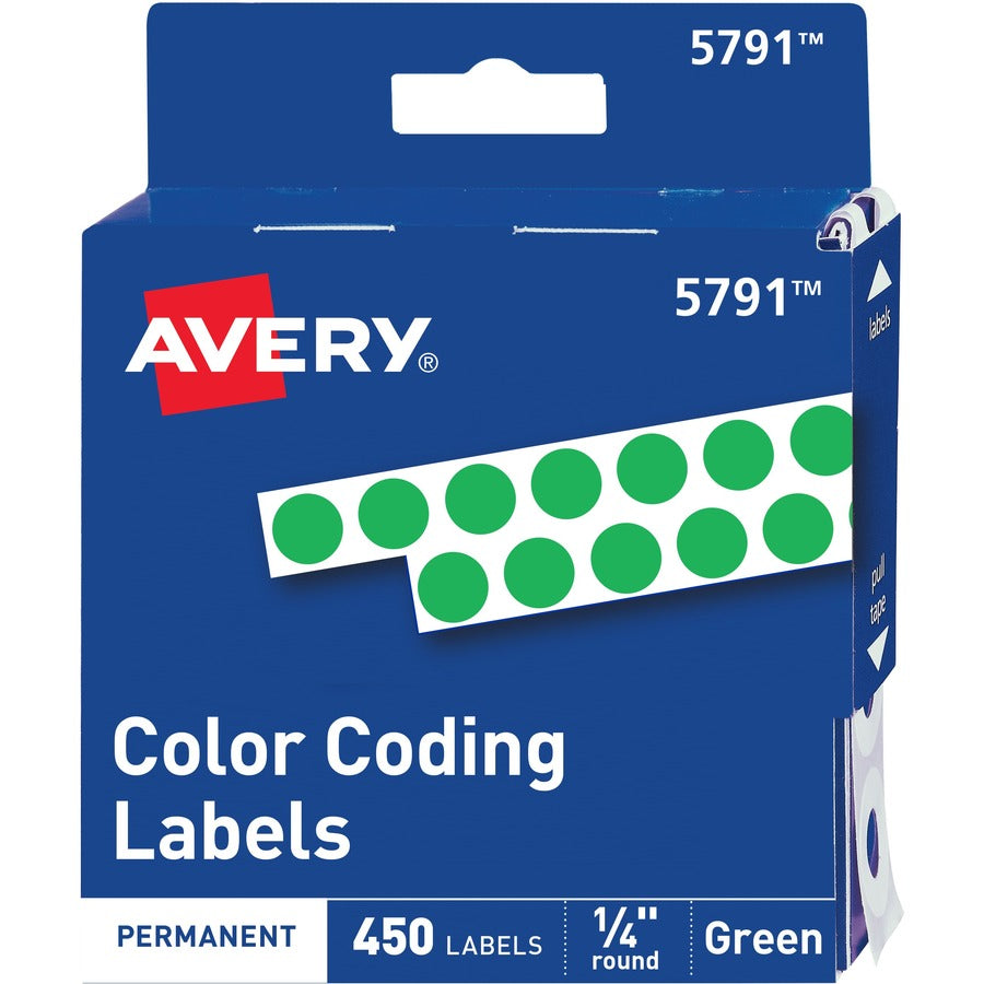 Avery&reg; Color-Coding Permanent Labels 1/4" Round Stickers Green Non-Printable 450 Dot Stickers Total (5791)