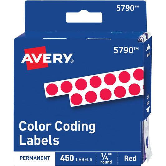 Avery&reg; Color-Coding Permanent Labels 1/4" Round Stickers Red Non-Printable 450 Dot Stickers Total (5790)