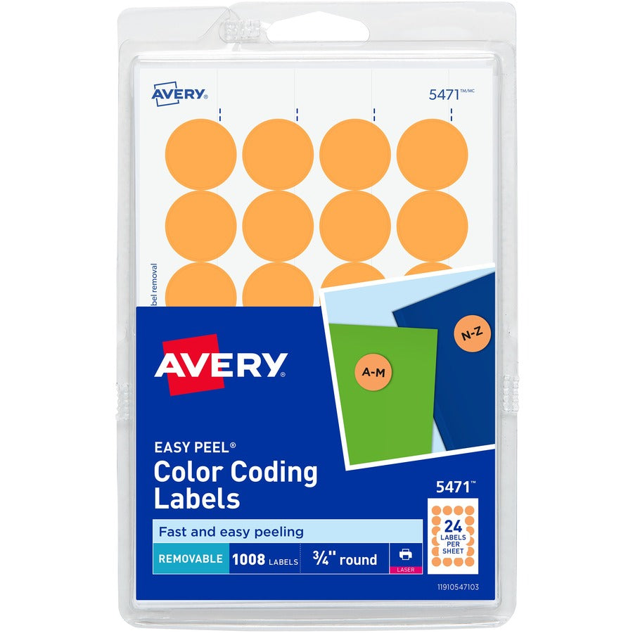 Avery&reg; Self-Adhesive Removable Labels 0.75 Inch Diameter Orange Neon 1008 per Pack (5471)