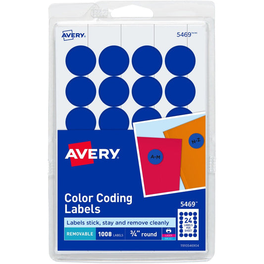 Avery&reg; Print/Write Self-Adhesive Removable Labels 0.75 Inch Diameter Dark Blue 1008 per Pack (5469)