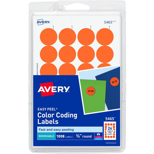 Avery&reg; Printable Color Coding Round Labels 3/4 Inch Diameter Orange 1008 Customizable Labels (05465)