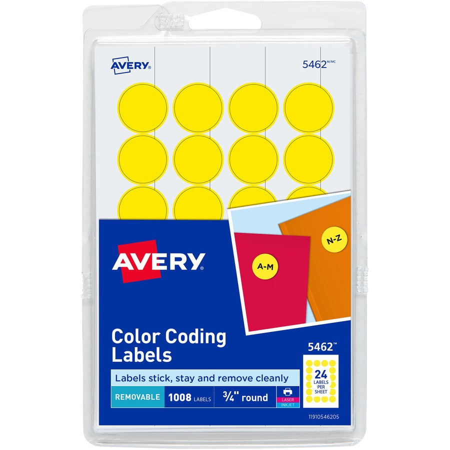 Avery&reg; Removable Color-Coding Labels Removable Adhesive Yellow 3/4" Diameter 1008 Labels (5462)