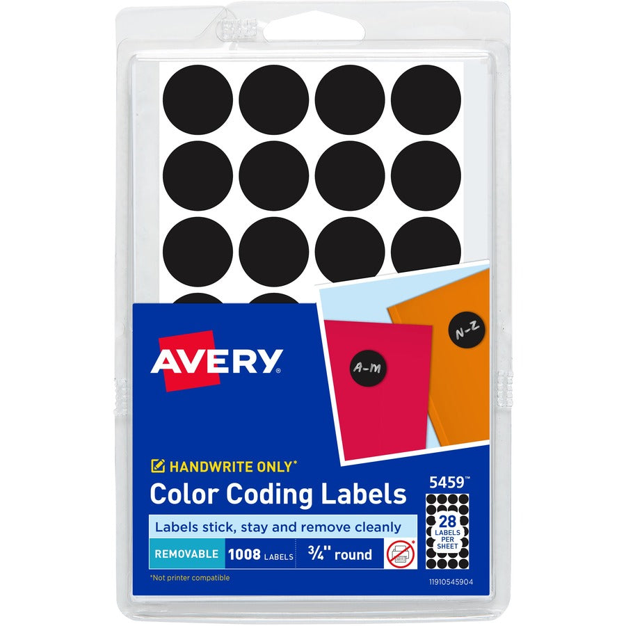 Avery&reg; Color-Coding Removable Labels 3/4 Inch Round Labels Black Non-Printable 1008 Dot Stickers Total (5459)