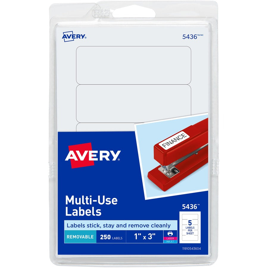 Avery&reg; Multi-Use Removable Labels 1" x 3"  Print or Write ID Labels White 250 Labels Total (05436)