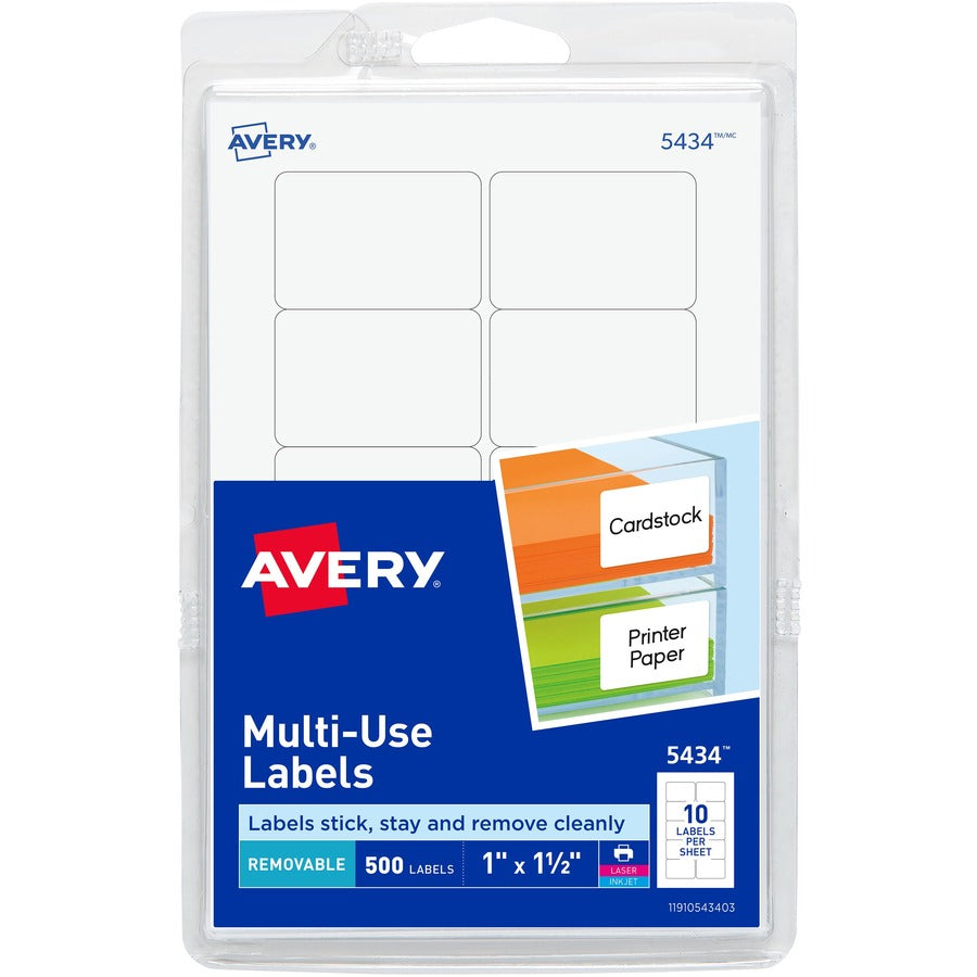 Avery&reg; Removable Labels Removable Adhesive 1" x 1-1/2"  500 Labels (5434)