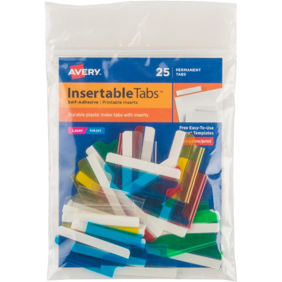 Avery&reg; Insertable Tabs Self-Adhesive Printable Inserts 1-1/2" Assorted 25 Tabs (16228)