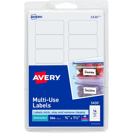 Avery&reg; Removable Labels Removable Adhesive 3/4" x 1-1/2"  504 Labels (5430)