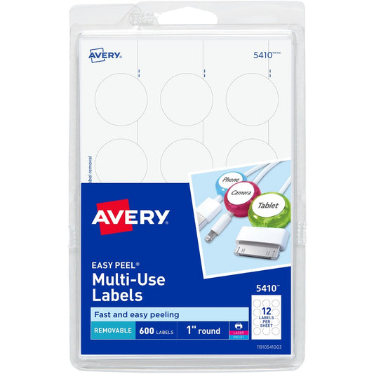 Avery&reg; Removable Multiuse Labels Removable Adhesive 1" Diameter 600 Labels (5410)