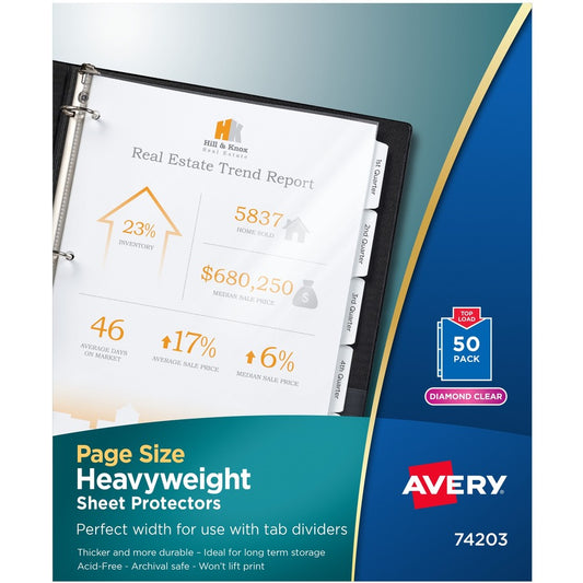 Avery&reg; Diamond Clear Page Size Sheet Protectors Acid-Free 50 Protectors (74203)