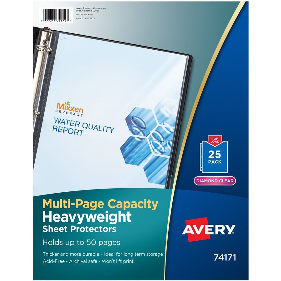 Avery&reg; Diamond Clear Multi-Page Capacity Sheet Protectors 74171 Acid Free Pack of 25