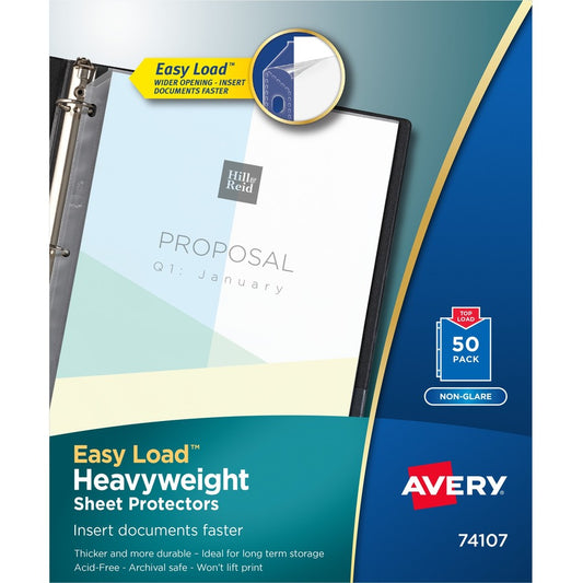 Avery&reg; Nonglare Heavyweight Sheet Protectors Acid-Free Archival Safe Top Loading 50 Protectors (74107)