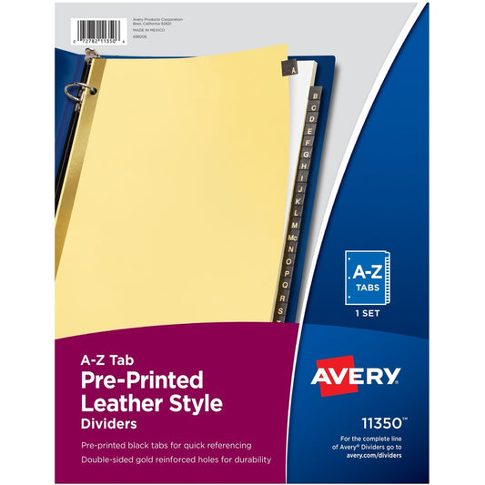 Avery&reg; A-Z Dividers for 3 Ring Binders 25-Tab Set Pre-Printed Black Leather Tabs 1 Binder Divider Set (11350)