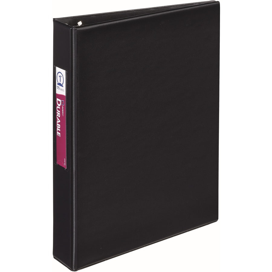 Avery&reg; Mini Durable 3 Ring Binder 1" Round Rings Holds 5-1/2" x 8-1/2" Paper Label Holder 1 Black Binder (27257)