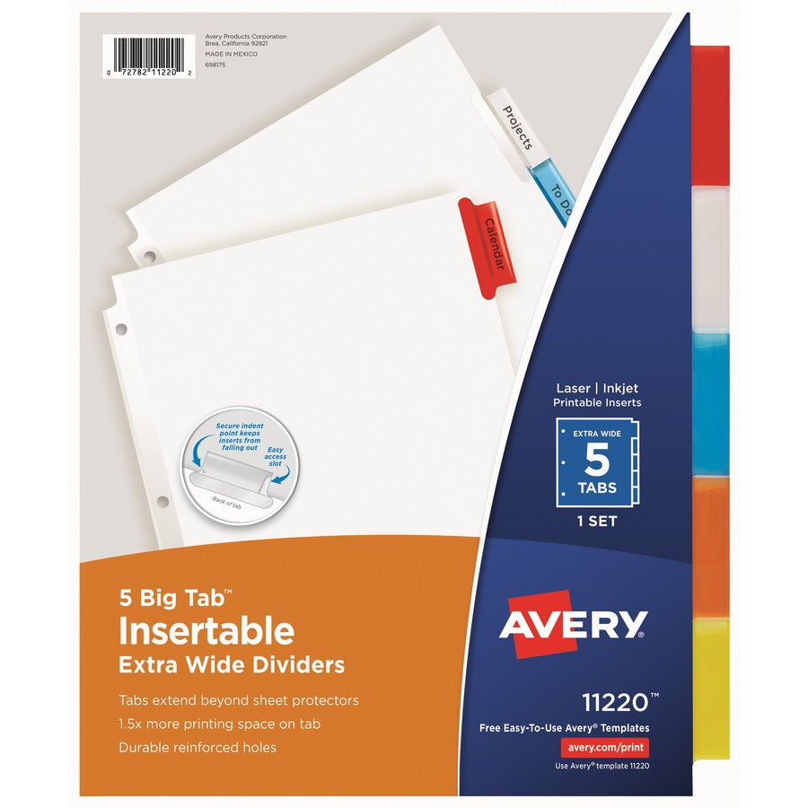 Avery&reg; Big Tab(TM) Insertable Extra-Wide Dividers 5 Multicolor Tabs 1 Set (11220)