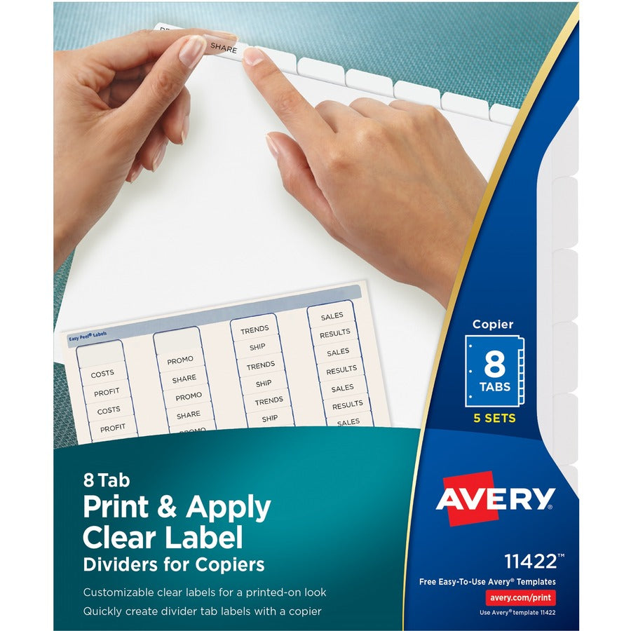 Avery&reg; Print & Apply Clear Label Dividers Index Maker(R) Easy Peel(R) Printable Labels for Copiers 8 White Tabs 5 Sets (11422)