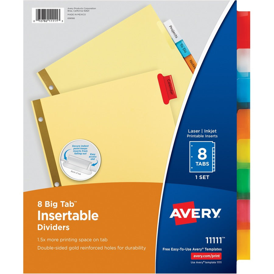 Avery&reg; Big Tab(TM) Insertable Dividers Buff Paper Multicolor Tabs 8-Tab Set (11111)