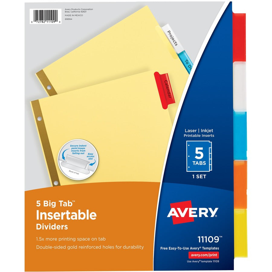 Avery&reg; Big Tab(TM) Insertable Dividers Buff Paper 5-Tab Set Multicolor (11109)