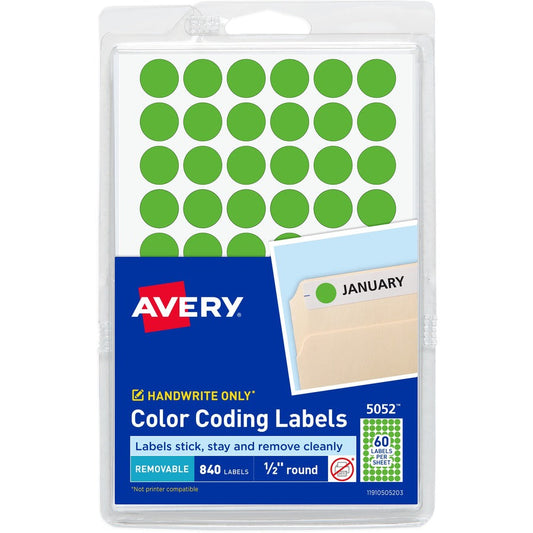 Avery&reg; Dot Stickers 1/2" Diameter Neon Green 840 Total (5052)