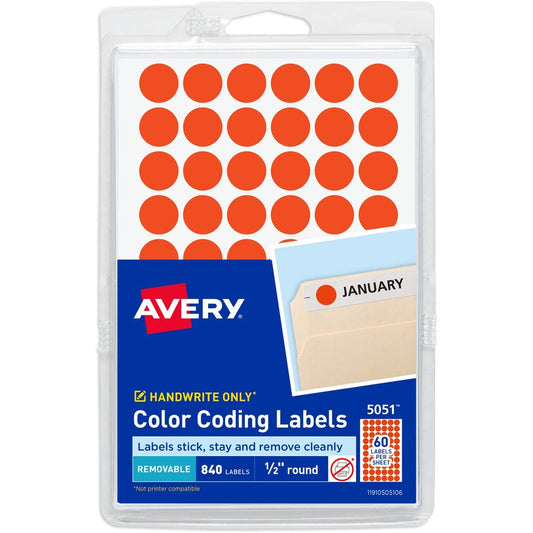 Avery&reg; Dot Stickers 1/2" Diameter Neon Coral 840 Total (5051)