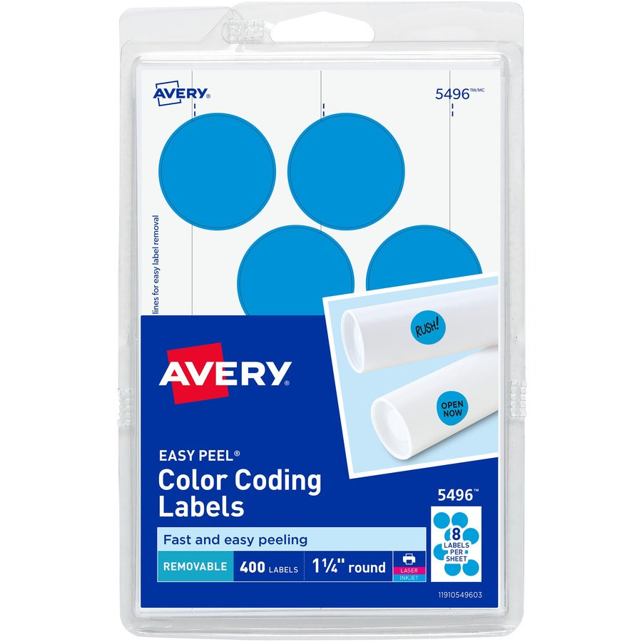 Avery&reg; Removable Color-Coding Labels Removable Adhesive Light Blue 1-1/4" Diameter 400 Labels (5496)