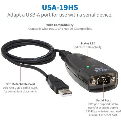 Tripp Lite Keyspan USB to Serial Adapter USB-A Male to DB9 RS232 Male 3 ft. (0.91 m) TAA