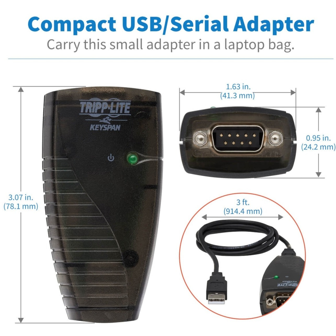 Tripp Lite Keyspan USB to Serial Adapter USB-A Male to DB9 RS232 Male 3 ft. (0.91 m) TAA