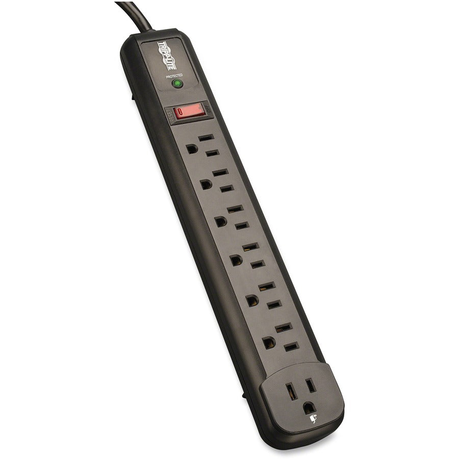 Tripp Lite Protect It! 7-Outlet Surge Protector 6 Right-Angle Outlets 4 ft. (1.22 m) Cord 1080 Joules Diagnostic LED Black Housing