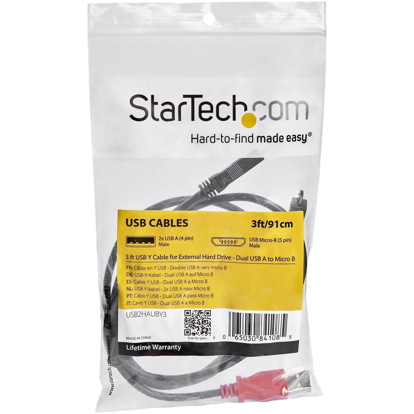 StarTech.com 3 ft USB Y Cable for External Hard Drive - Dual USB A to Micro B