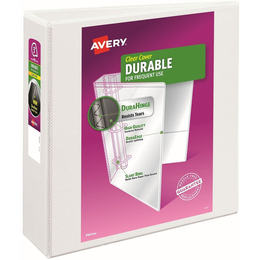 Avery&reg; Durable Clear View 3 Ring Binders 3 Inch EZD Rings 1 White Binder (09701)