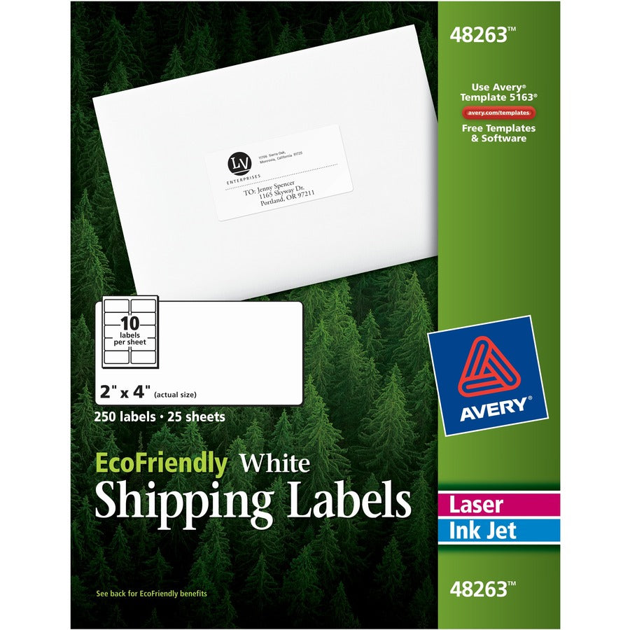 Avery&reg; EcoFriendly Shipping Labels Permanent Adhesive 2" x 4"  250 Labels (48263)