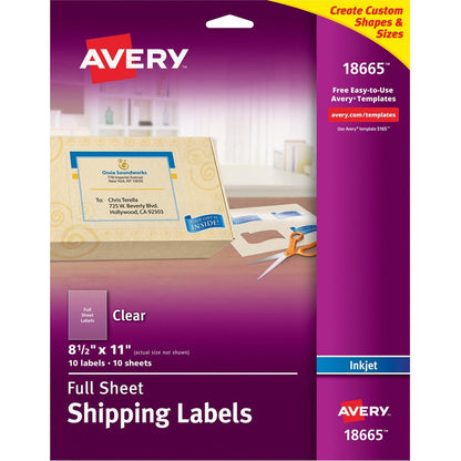 Avery&reg; Shipping Labels Permanent Adhesive Matte Frosted Clear 8-1/2" x 11"  10 Labels (18665)