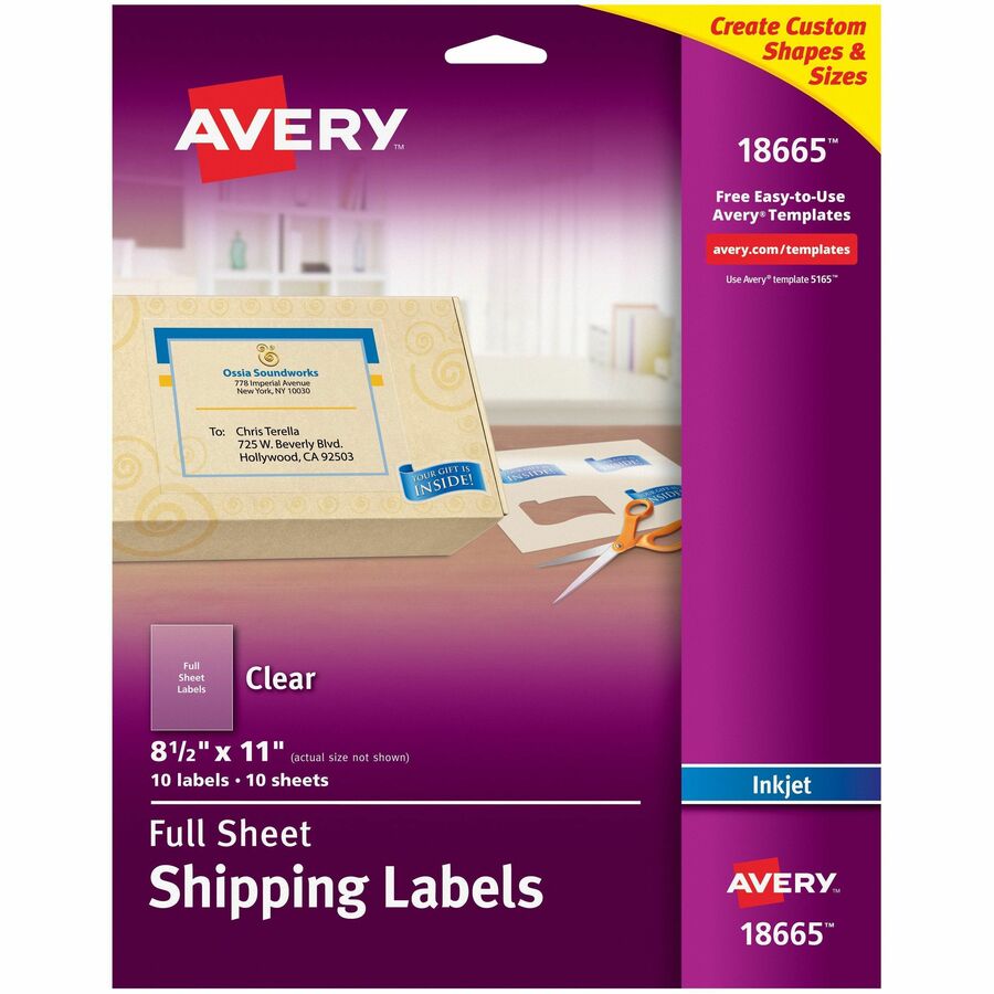 Avery&reg; Shipping Labels Permanent Adhesive Matte Frosted Clear 8-1/2" x 11"  10 Labels (18665)