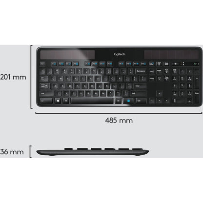 Logitech K750 Wireless Solar Keyboard for Windows 2.4GHz Wireless with USB Unifying Receiver Ultra-Thin Compatible with PC Laptop