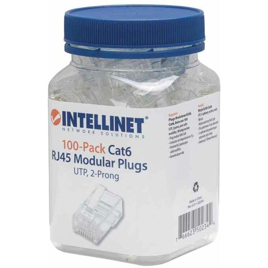 Intellinet Network Solutions Cat6 RJ45 Modular Plugs 2-Prong UTP For Stranded Wire 100 Plugs in Jar