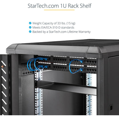 StarTech.com 1U Server Rack Cabinet Shelf - Fixed 7" Deep Cantilever Rackmount Tray for 19" Data/AV/Network Enclosure w/cage nuts screws