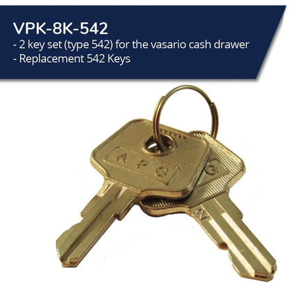 APG Vasario Series Cash Drawer Replacement Key| for 542 Code Locks | Set of 2 |