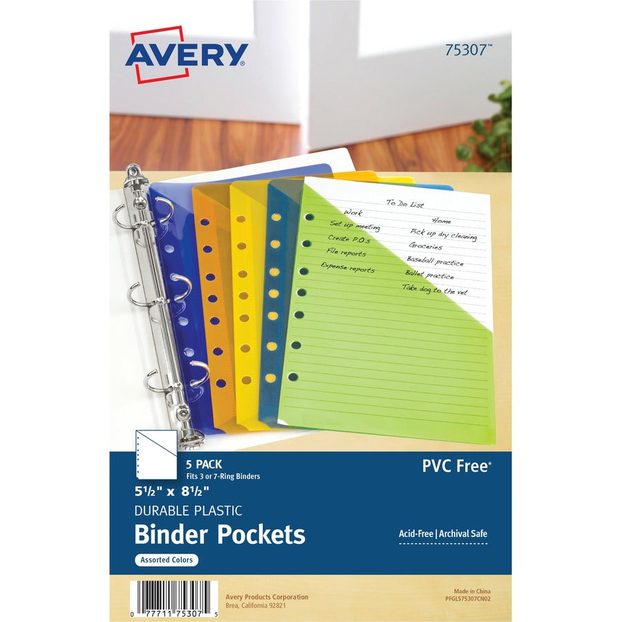 Avery&reg; Durable Mini Binder Pockets - For 3-Ring and 7-Ring Binders