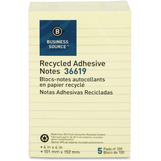 Business Source Yellow Adhesive Notes