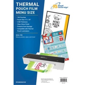 Royal Sovereign laminating pouch film - Menu Size 12"" x 18" 3 mil - 10 pack