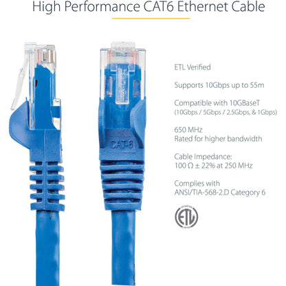 StarTech.com 1ft CAT6 Ethernet Cable - Blue Snagless Gigabit - 100W PoE UTP 650MHz Category 6 Patch Cord UL Certified Wiring/TIA