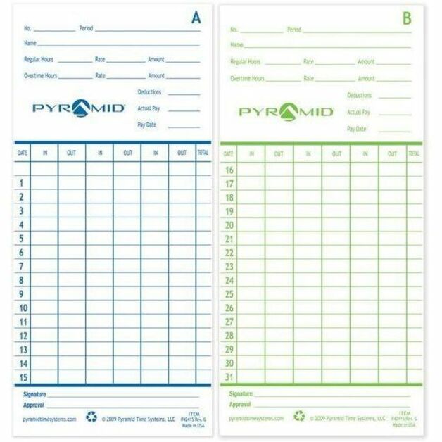 Pyramid Time Systems 42415 Pyramid Time Cards 100/pk