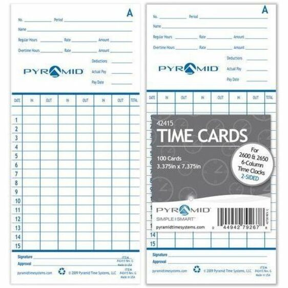 Pyramid Time Systems 42415 Pyramid Time Cards 100/pk