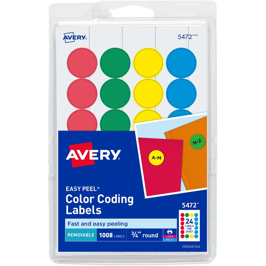 Avery&reg; Removable Print/Write Color Coding Labels 3/4"  Pack of 1008 (5472)