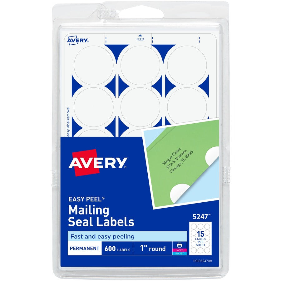 Avery&reg; Mailing Seals Permanent Adhesive 1" Diameter 600 Labels (5247)